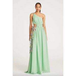 AMUR Zela One Shoulder Tie Waist Gown Fresh Mint Womens Size 0